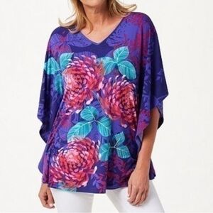 Quacker Factory Chrysanthemum Floral Caftan Top